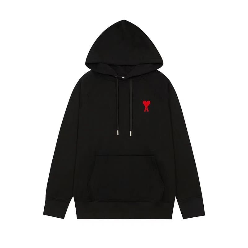 AMI Paris Zip-Up Hoodie Solid Pink — 黑色