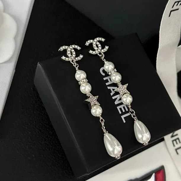 Chanel Earrings Pearl and Crystal Drop