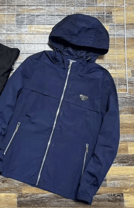 Prada Hooded Windbreaker Jacket Logo Patch