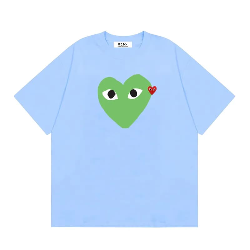 Comme des Garçons Heart Logo T-Shirt Light Blue with Red Heart — 16 sky blue