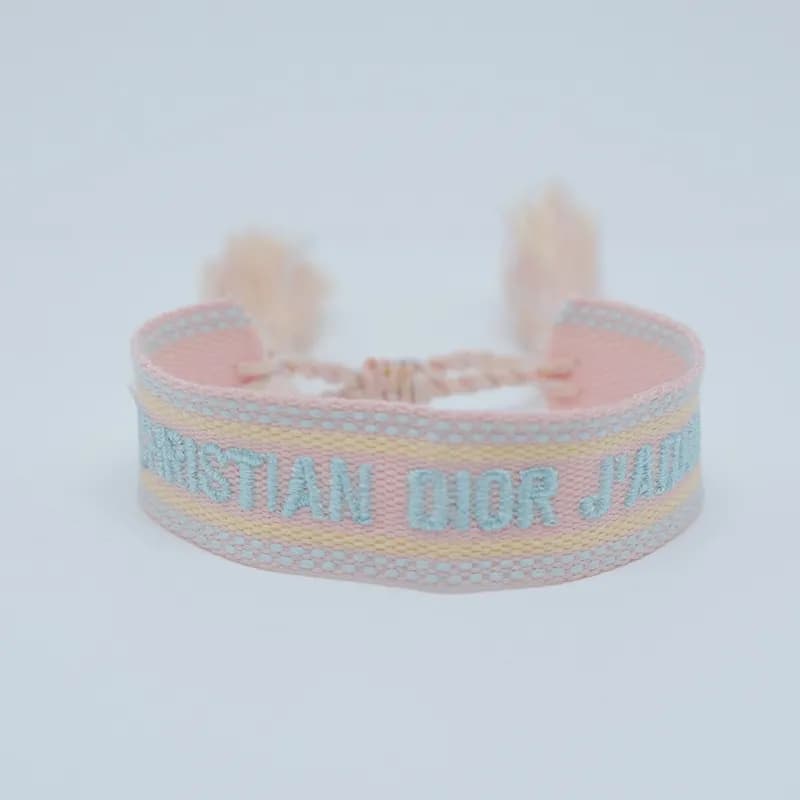 Dior J'Adior Woven Bracelet Pink with Black Logo — 43#