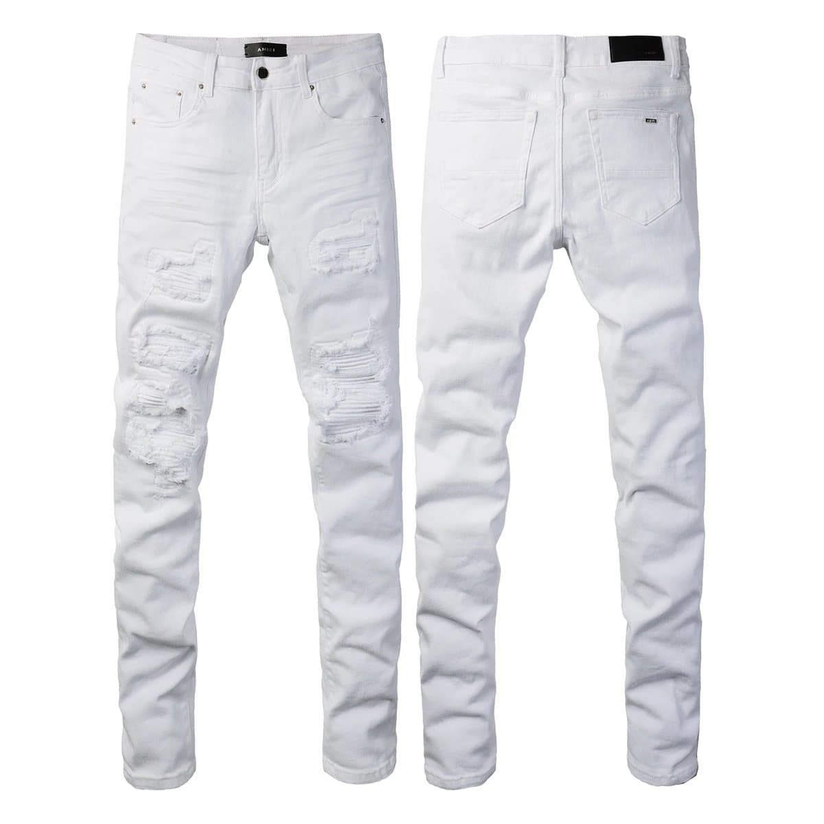 Amiri Distressed Slim Fit Jeans White Ripped