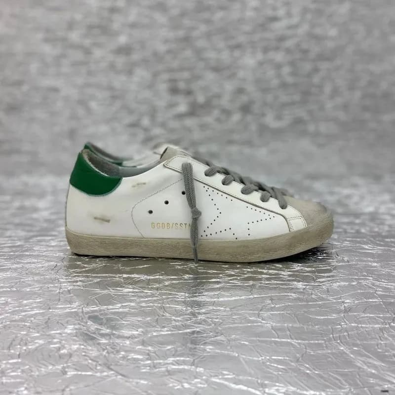 Golden Goose Superstar Distressed White with Green Heel Tab