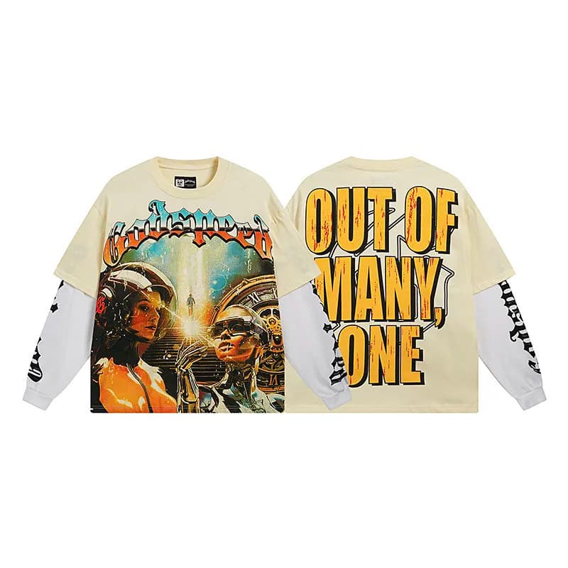 Godspeed Long Sleeve Tee Skeleton Baseball Graphic — 3153杏色