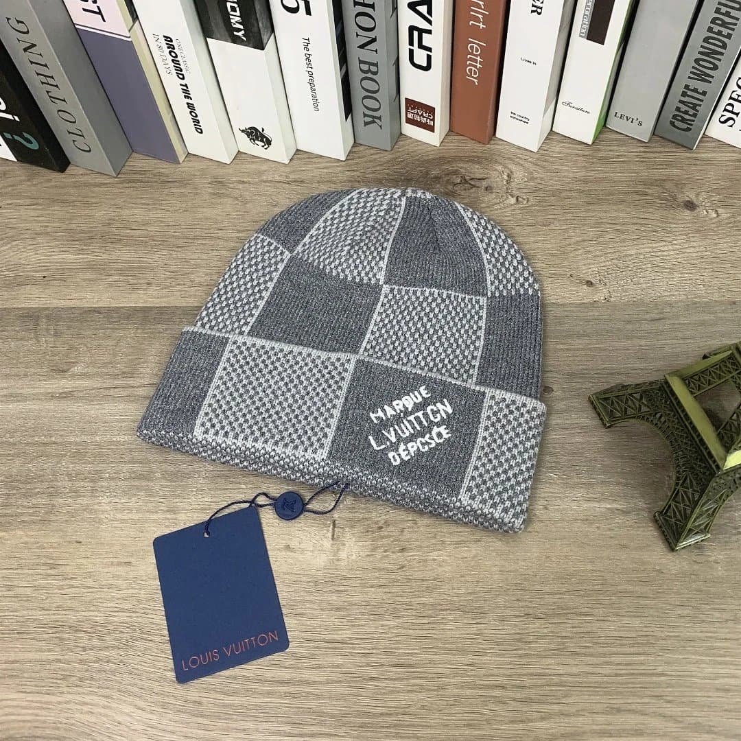 Louis Vuitton Checkered Beanie Marque L. Vuitton Deposee