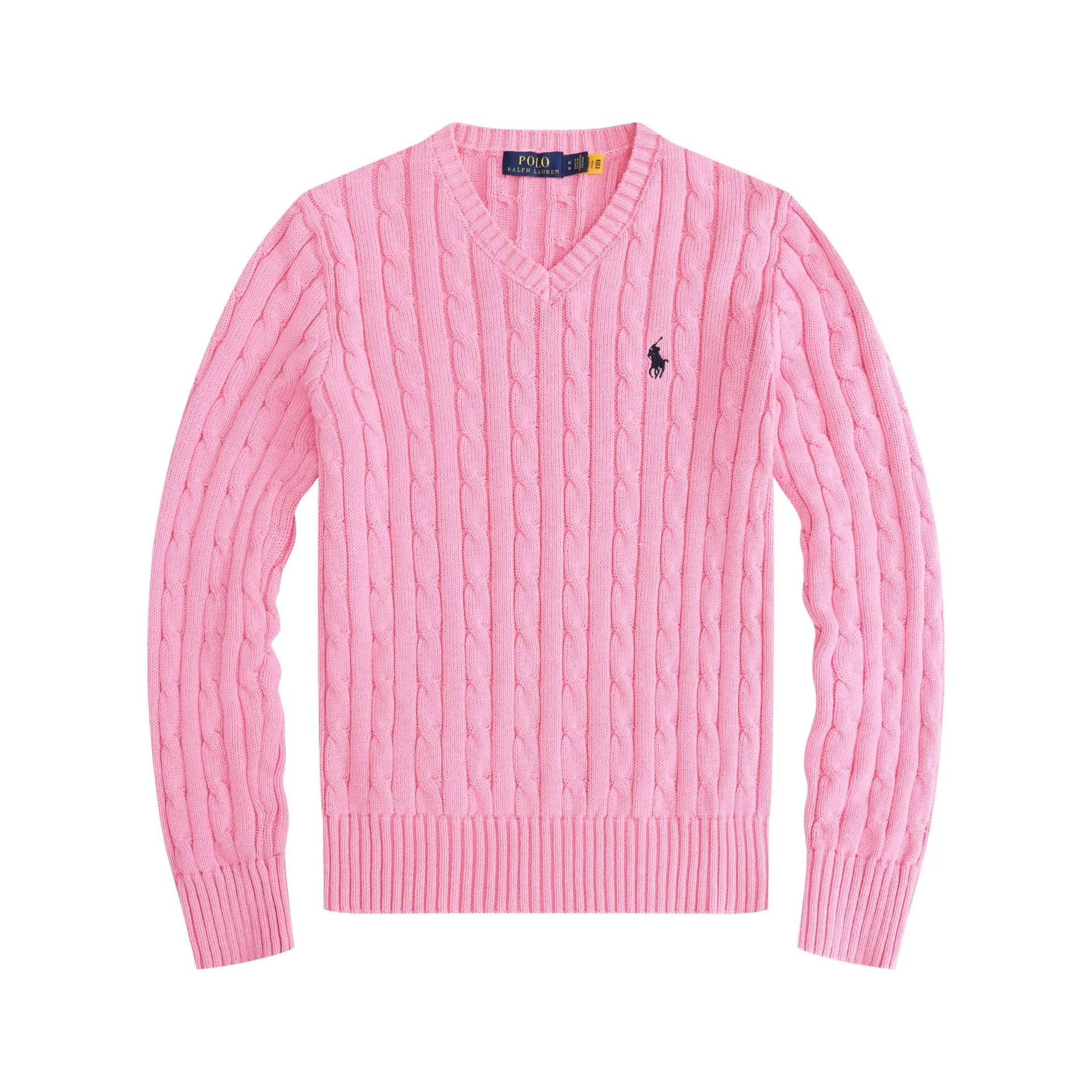 Polo Ralph Lauren Cable Knit Tee Classic Cable — 女款V领粉