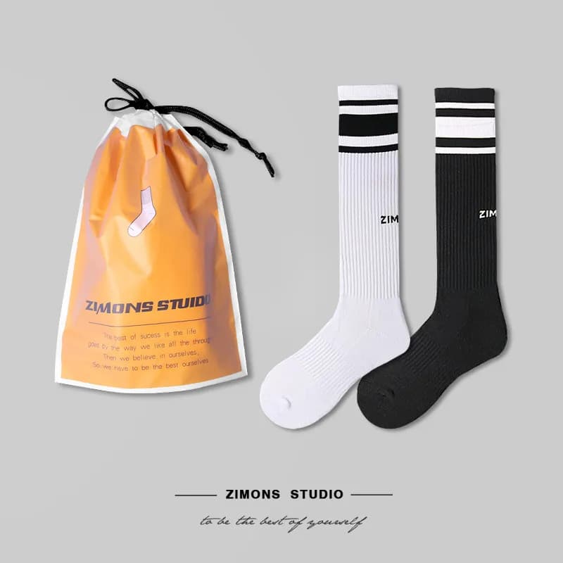 Ribbed Crew Socks Two-Pack with Stripe Cuff
