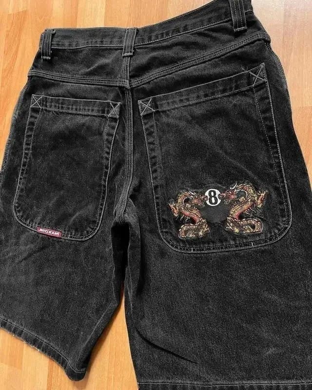 BAPE Denim Shorts Dragon 8 Ball Patch