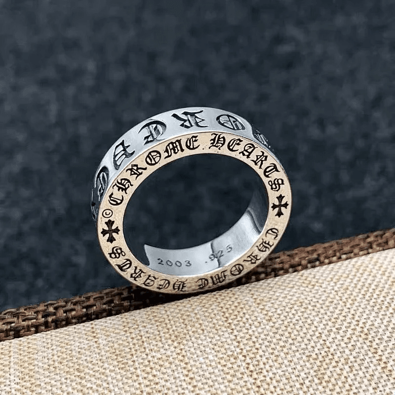 Chrome Hearts Ring Cross & Script Engraved — 普通包装 · CH 银色无钻石