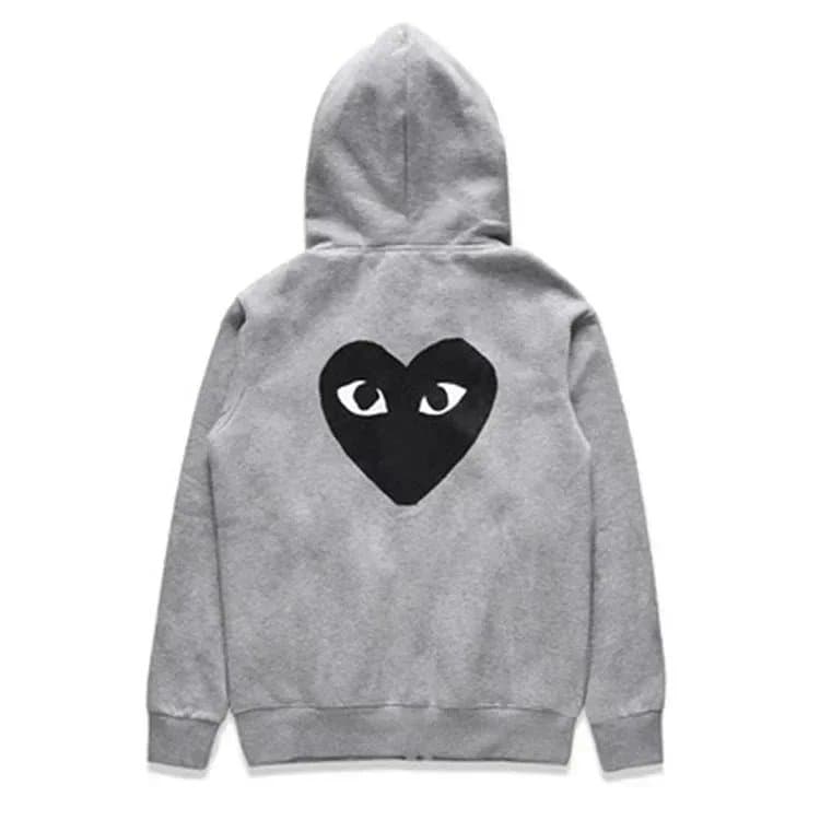 Comme des Garçons Hooded Sweatshirt Heart Logo — 毛圈灰色套头