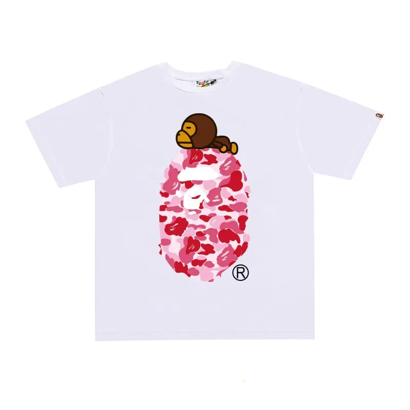 BAPE Graphic Tee Multi-Logo Print — D011白粉色