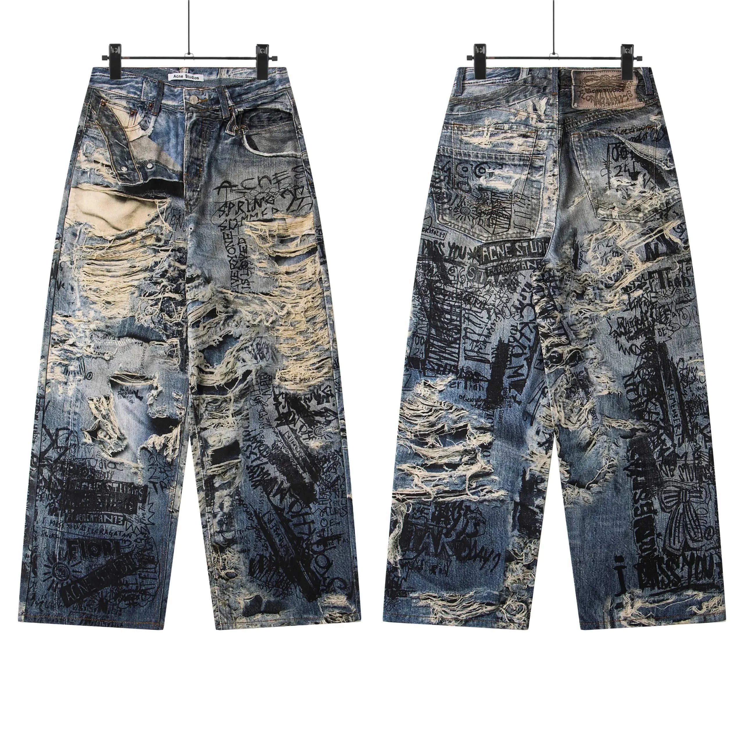 Acne Studios Distressed Graffiti Jeans Hand-Painted Destroyed