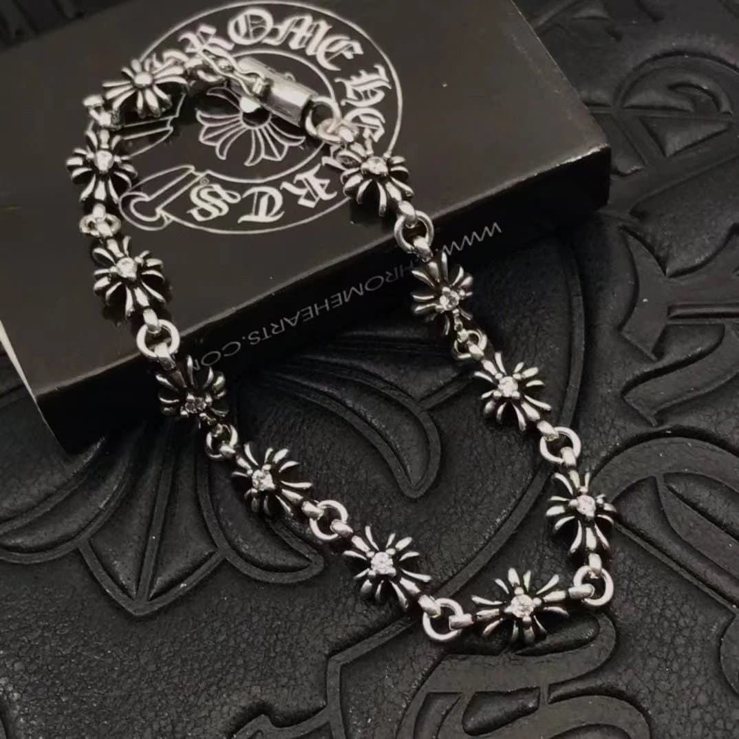 Chrome Hearts Flower Link Chain Bracelet Diamond-Set