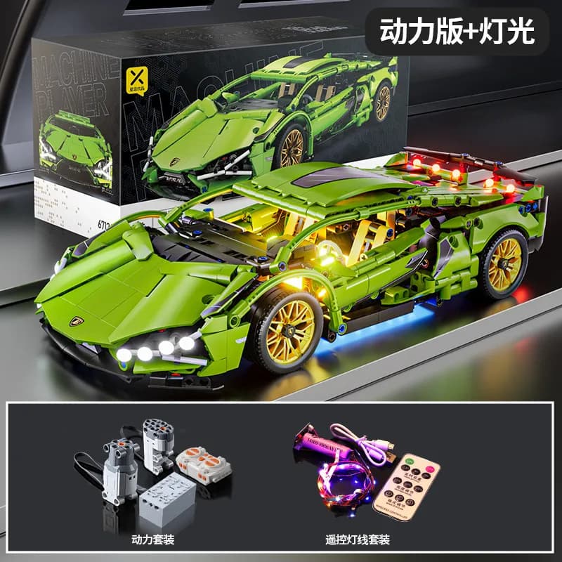 Sp5der Machine Player Static Display + Acrylic Case — Green bull 1:14 dynamic edition + remote control car light kit