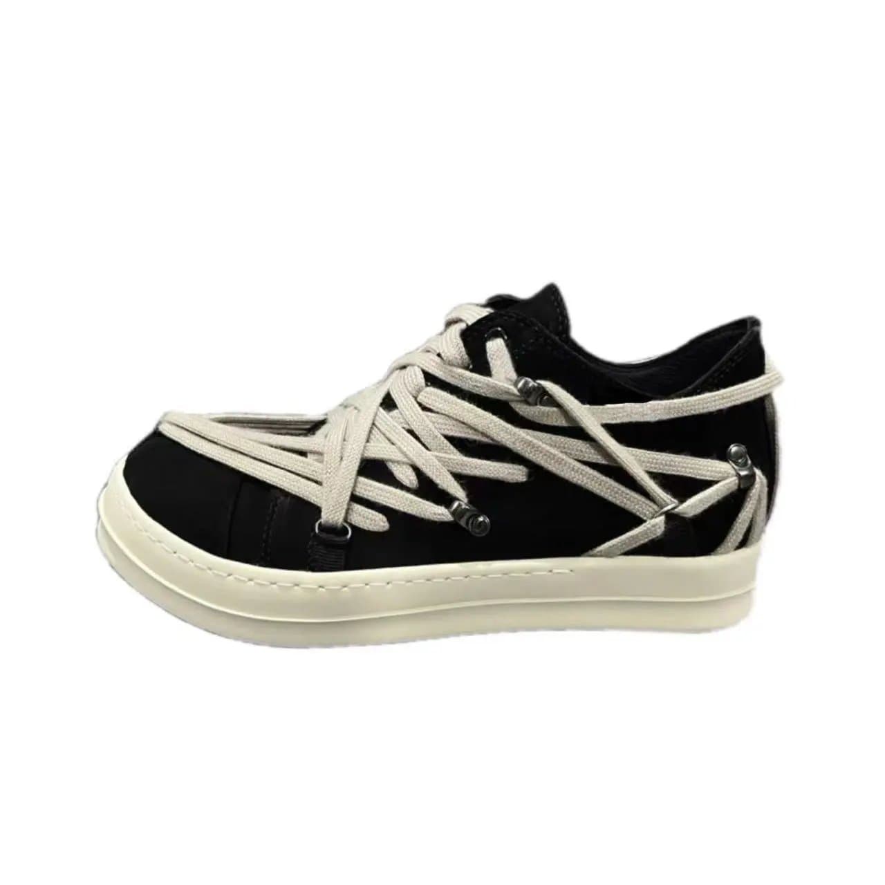Rick Owens Geobasket Low Brown/White — 黑色麂皮绑带