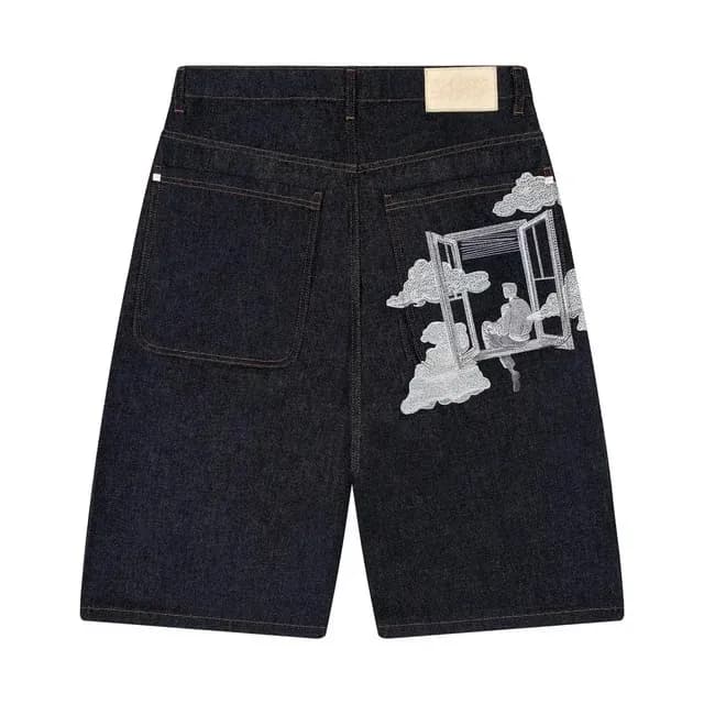 Denim Tears Embroidered Denim Shorts Window Cloud Motif