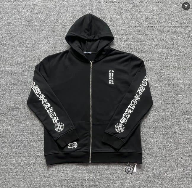 Chrome Hearts Zip-Up Hoodie Cross Logo Sleeve Print