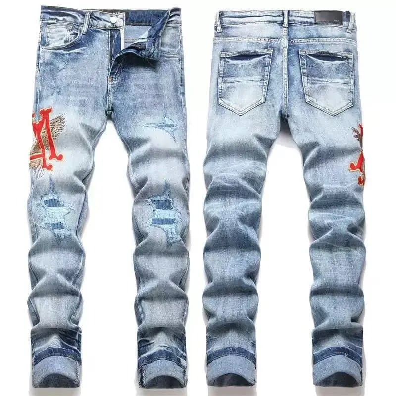 Amiri Distressed Slim Fit Jeans Embroidered Eagle Logo