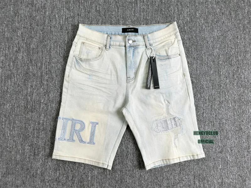 Amiri Distressed Denim Shorts Embroidered IRI Logo