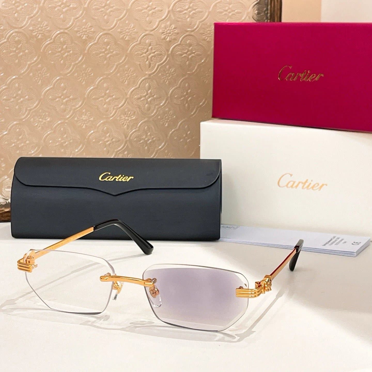Cartier Juste un Clou Rimless Sunglasses Gold Frame Gradient Lens