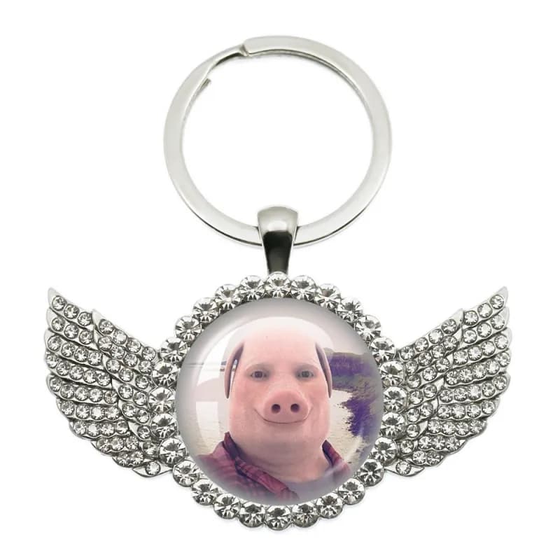 Winged Photo Keychain Crystal Dome with Rhinestones