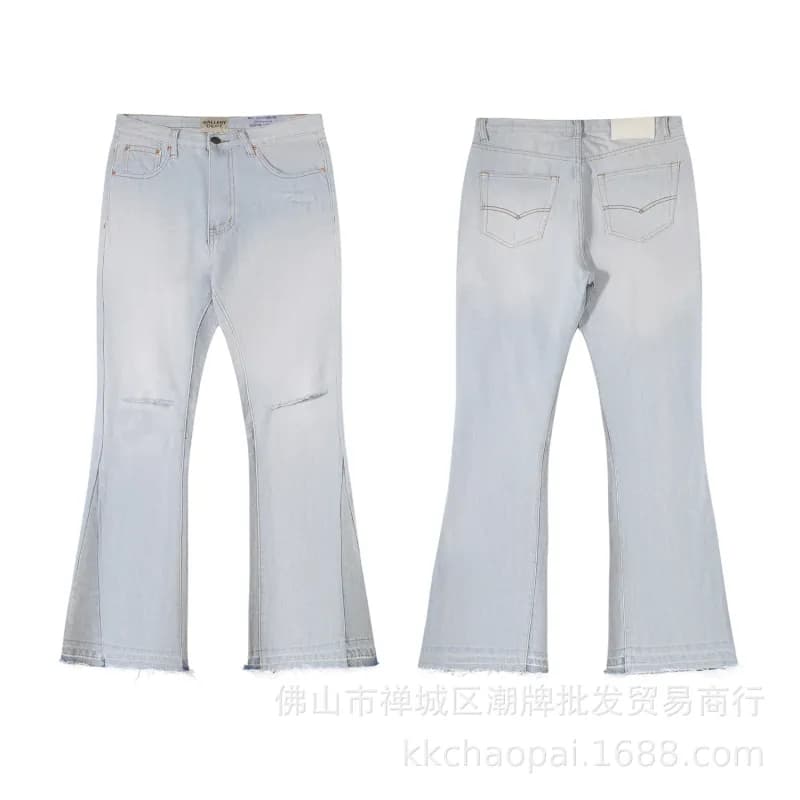 Paint-Splatter Denim Pants Artistic Hand-Painted — 656水洗做旧蓝色
