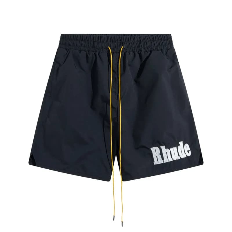Rhude Logo Shorts Black with Yellow Drawstring