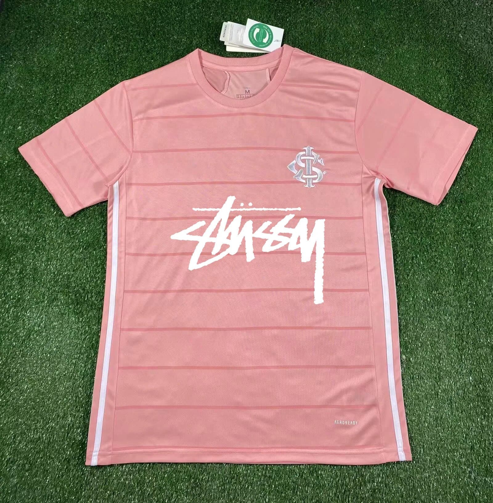 Stüssy Striped Performance Tee Pink with White Logo