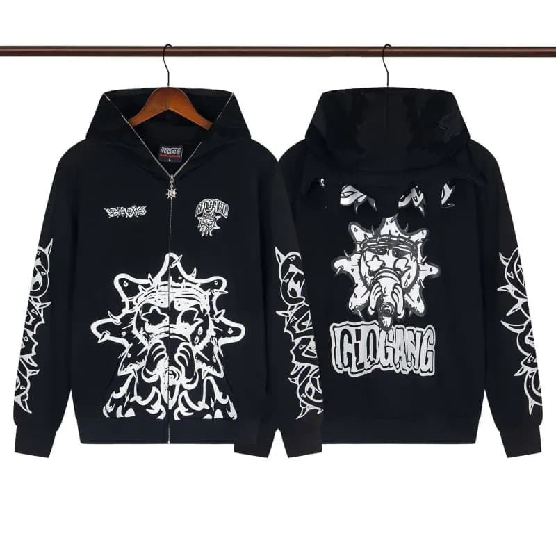Hellstar Zip-Up Hoodie Graffiti Crown Print