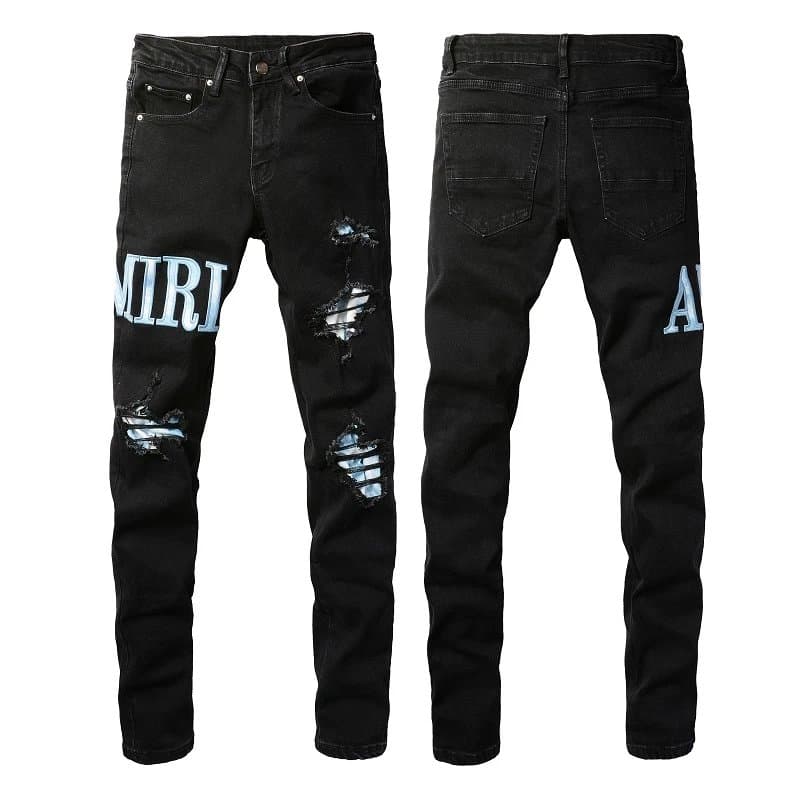 Amiri Distressed Slim Fit Jeans Logo Patch & Raw Repair — A58