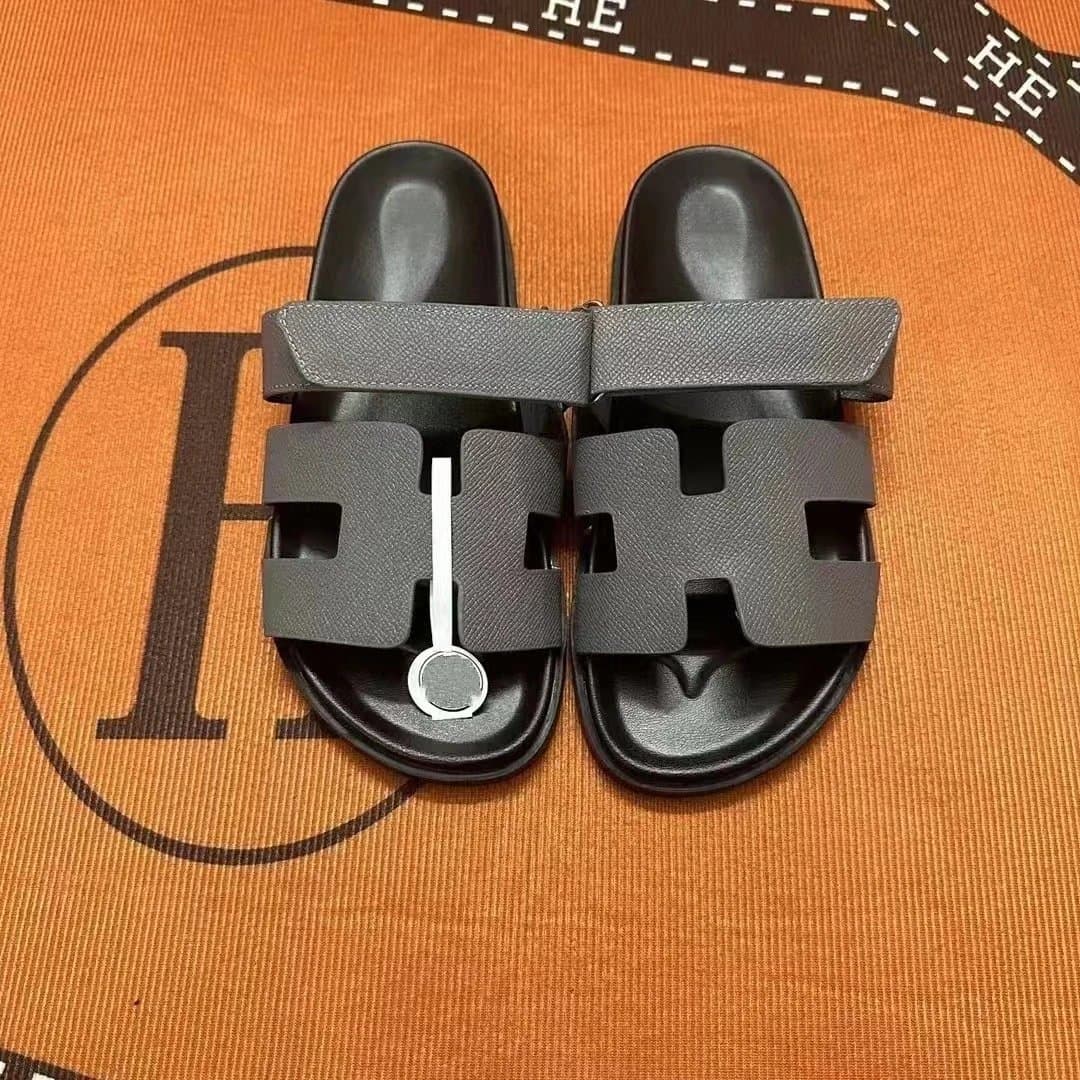 Hermès Oran Slide Epsom Leather — 大象灰掌纹