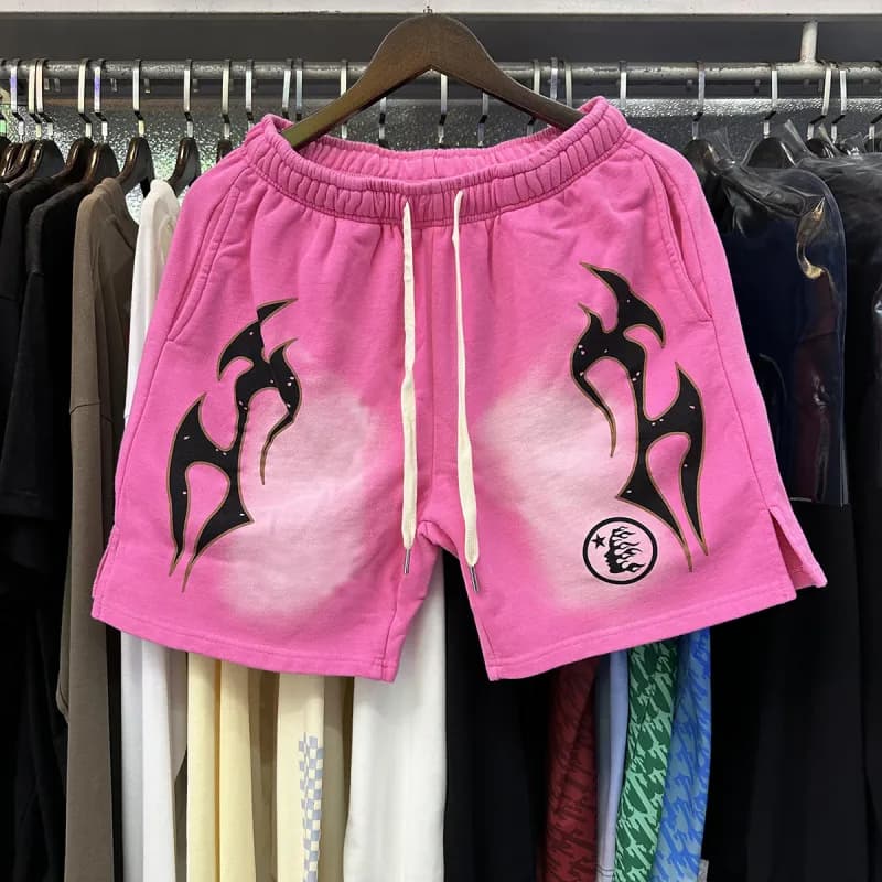 Sp5der Flame Shorts Tribal Flame Print — 2513 粉色