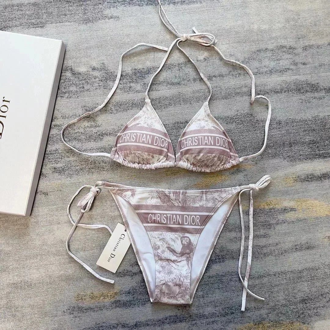 Dior Triangle Bikini Set Toile de Jouy Print