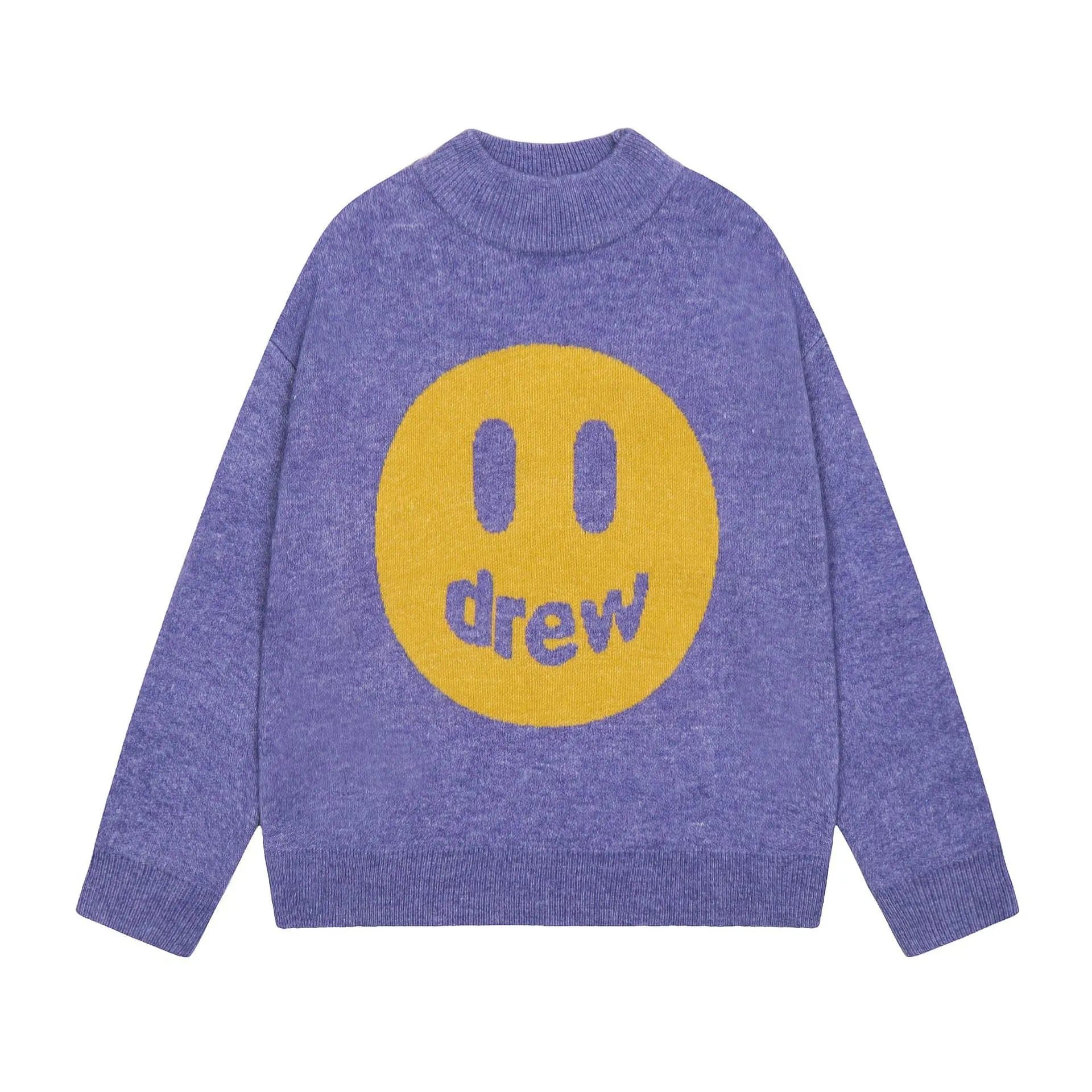 Drew House Smiley Sweater Purple with Yellow Smiley