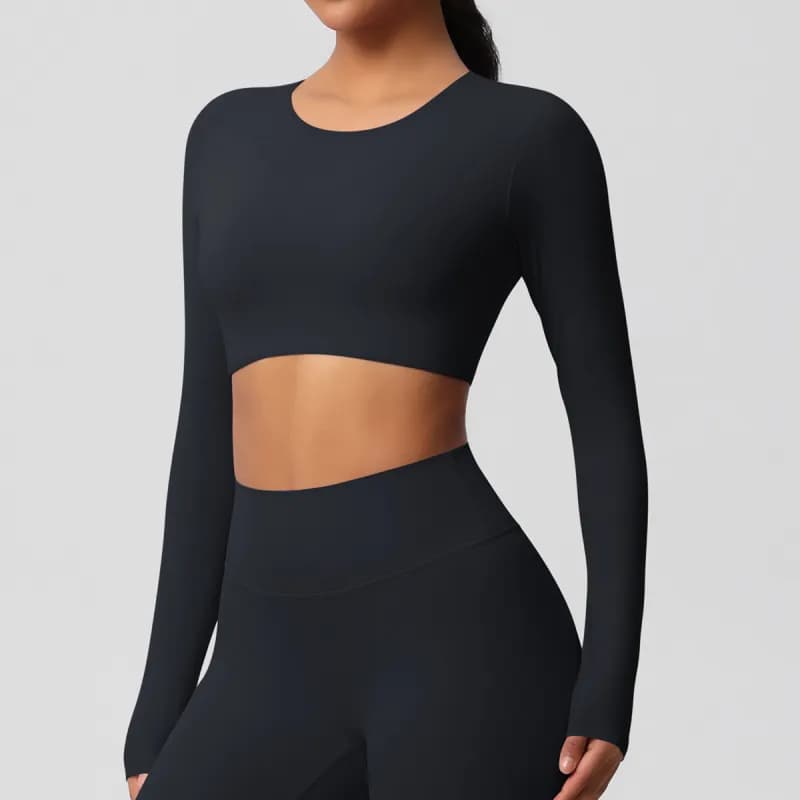 SKIMS Long Sleeve Crop Top Seamless — 7104 long sleeve-black