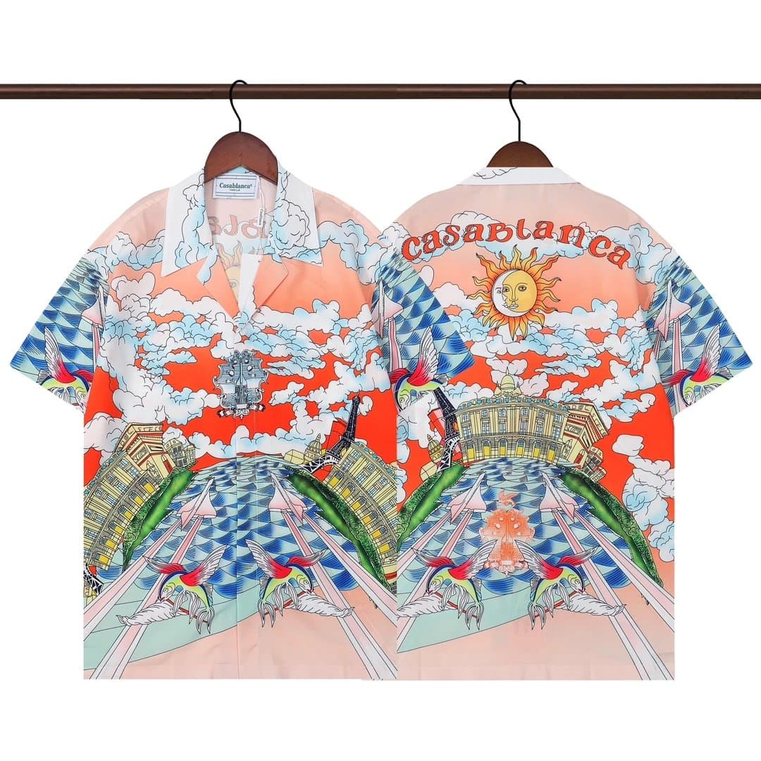 Casablanca Camp Collar Shirt Sun & Clouds Print
