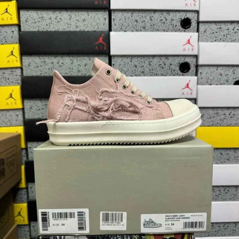 Rick Owens Slashed Low Sneaks White/Pink
