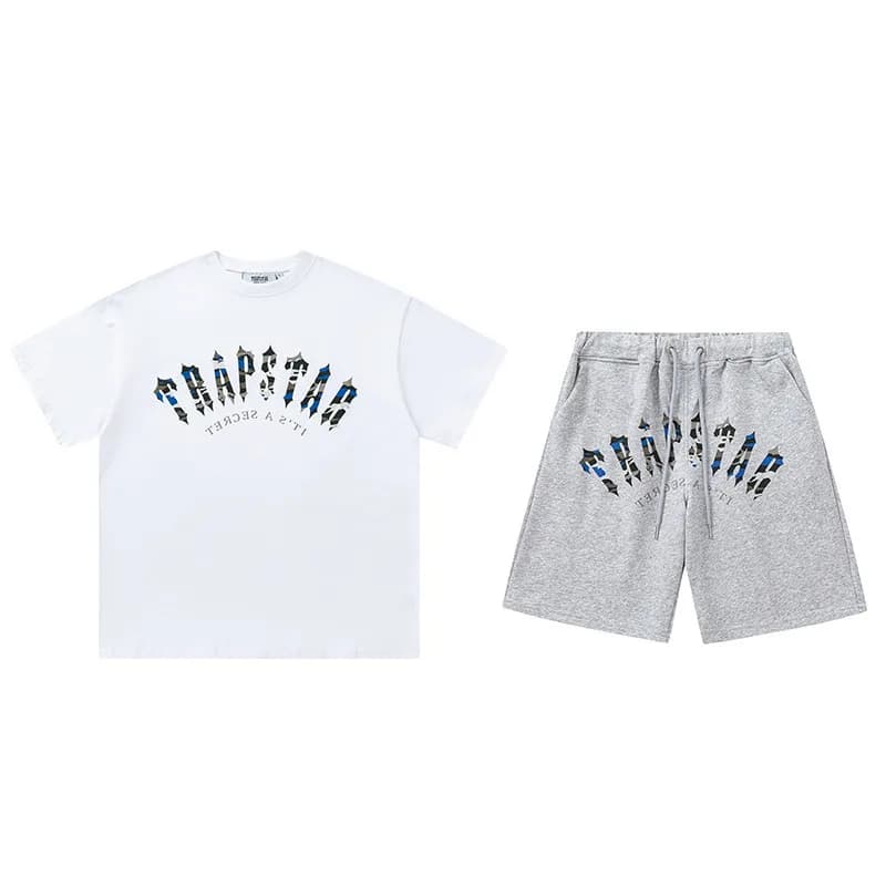 Trapstar Logo Tee & Shorts Set Arch Logo — P721白灰套装