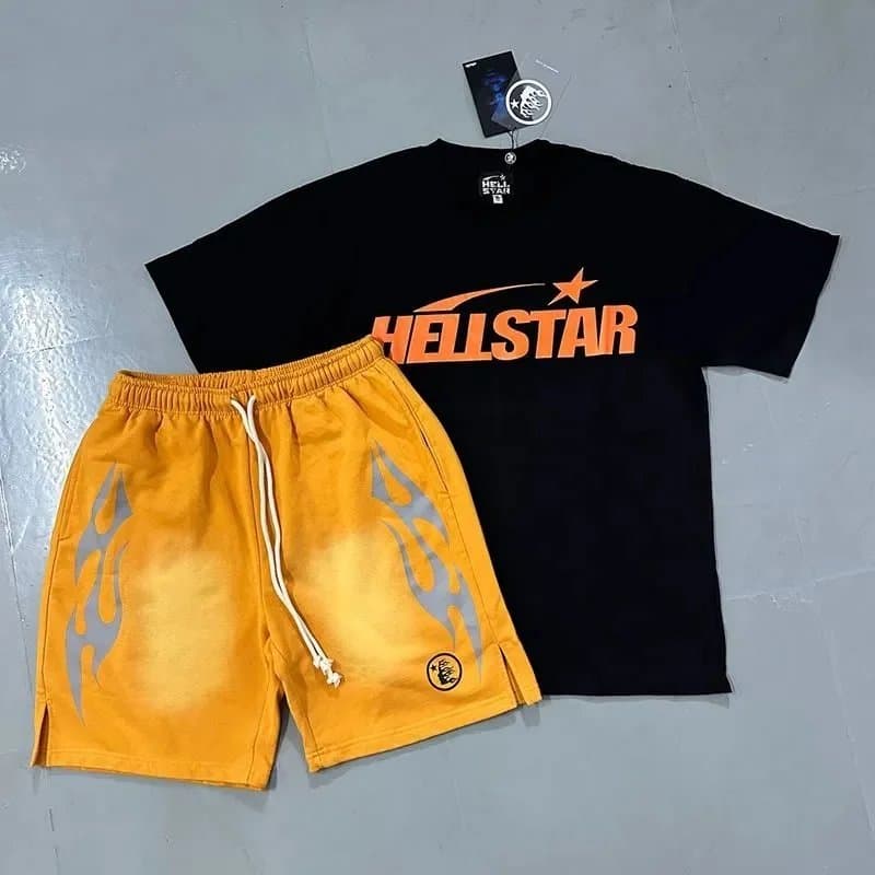 Hellstar T-Shirt & Shorts Set Flame Print