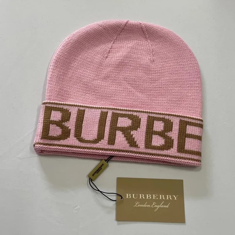 Burberry Logo Knit Beanie Classic Check Logo Band — 209# 粉色