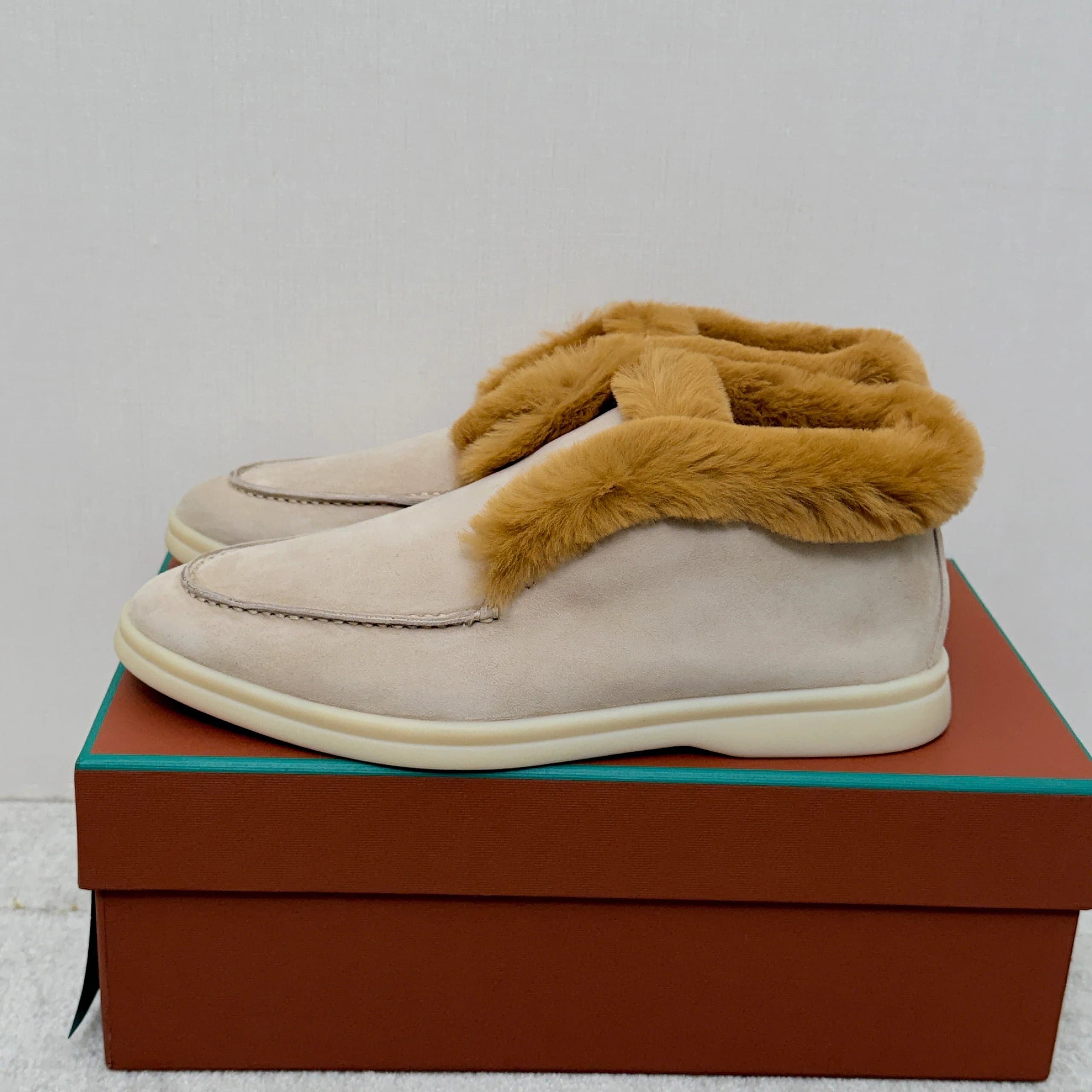 Hermès Fur-Trimmed Loafer Suede with Fox Fur Cuff