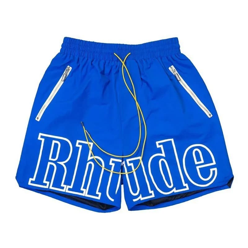 Rhude Logo Shorts Black White — 彩蓝