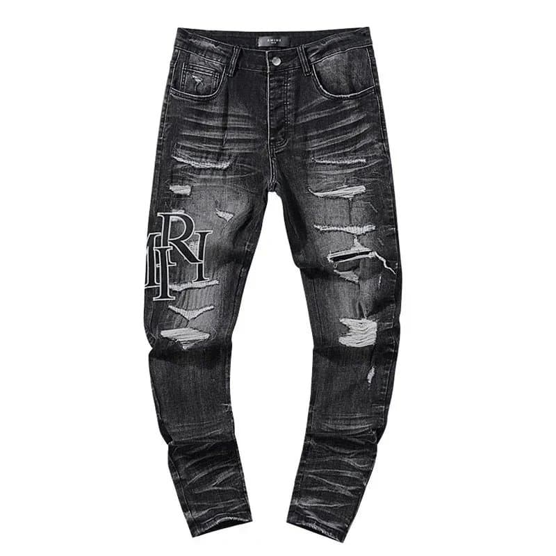 Amiri Distressed Jeans Red Logo Embroidery — 38