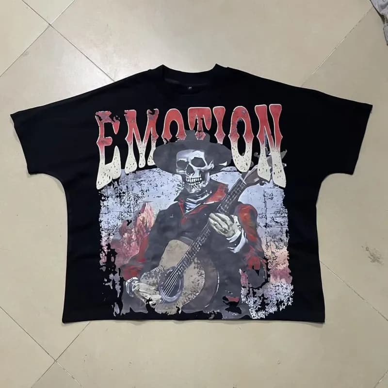 Mixed Emotion Graphic Tee Skull Guitar Print