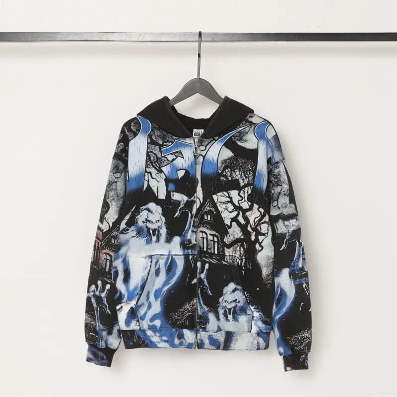 Gallery Dept. Zip-Up Hoodie Galaxy Print with Crest Patch — D3401黑色