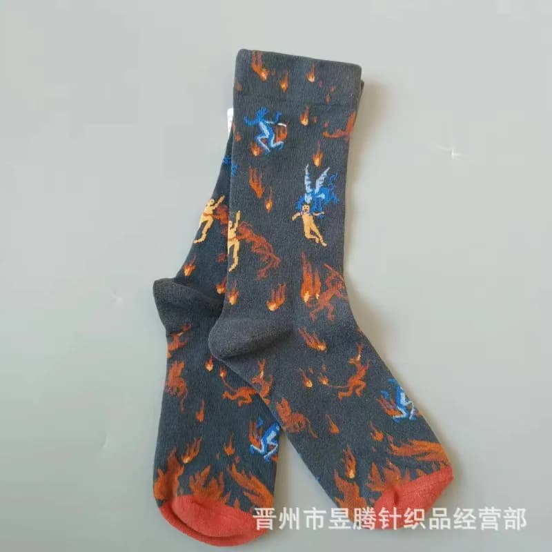 Balenciaga Printed Crew Socks Flame & Figure Motif