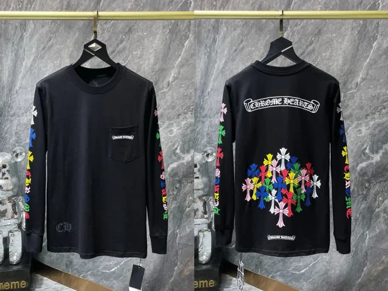 Chrome Hearts Long Sleeve Tee Cross Print Pocket