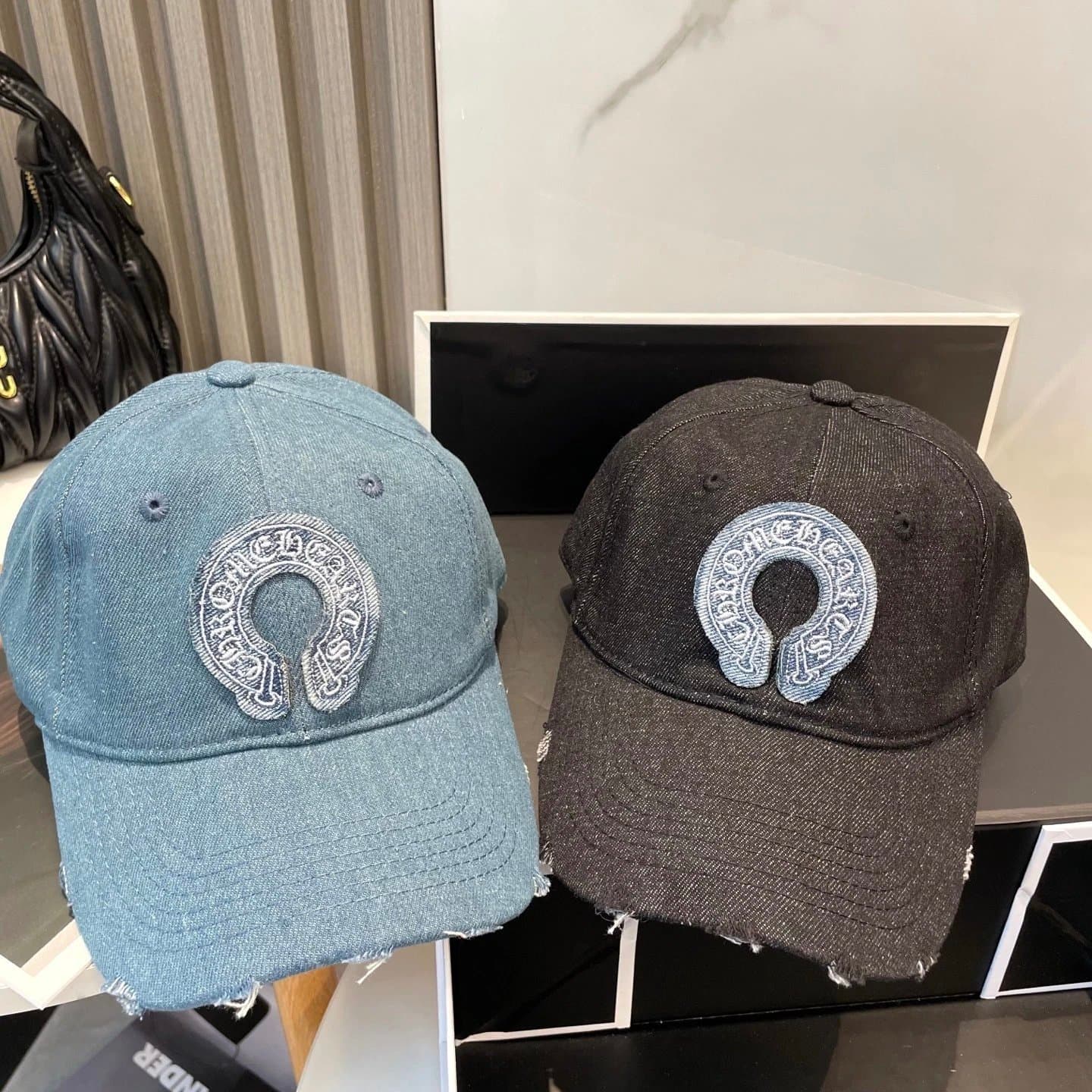 Chrome Hearts Denim Baseball Cap Distressed Logo — 4 blue
