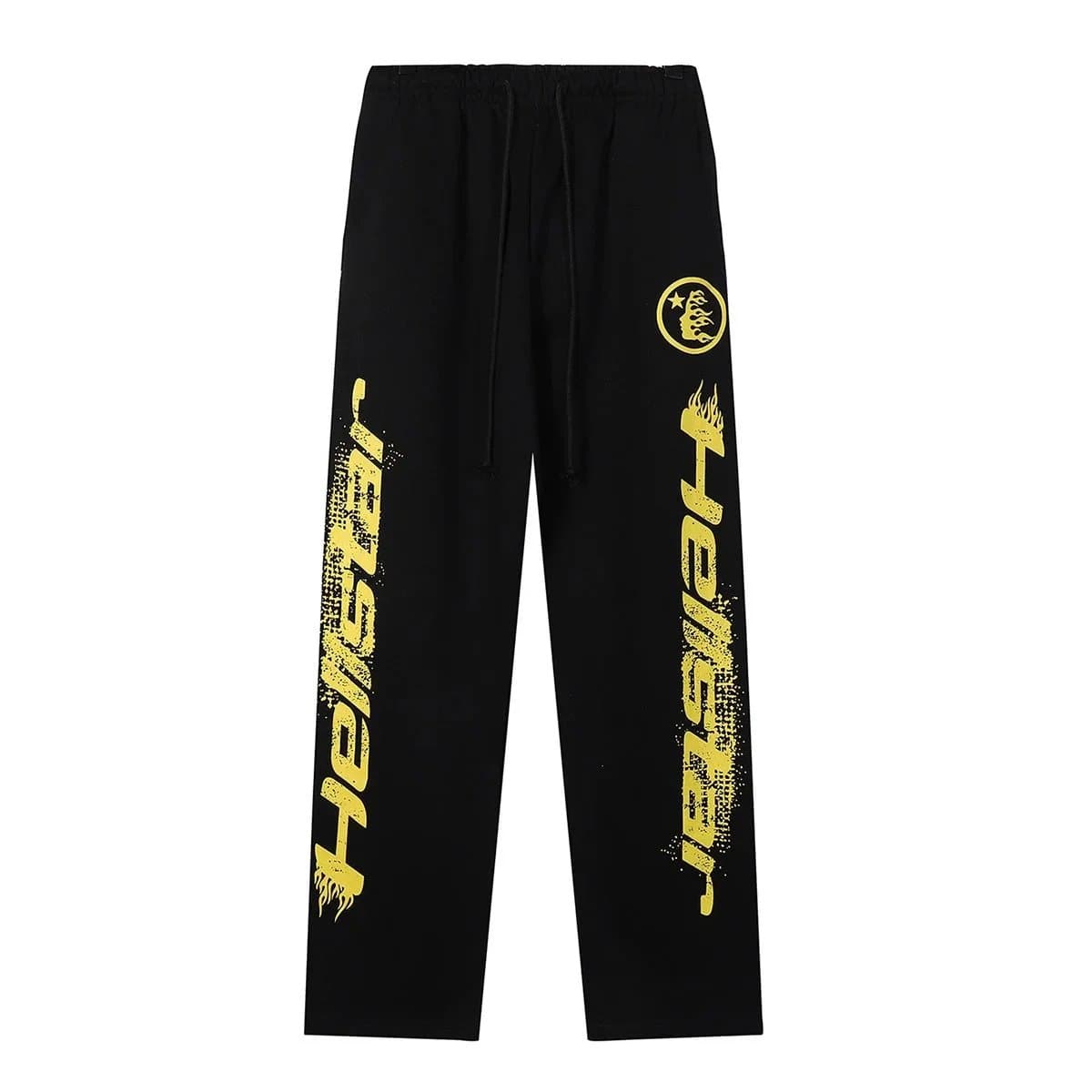 Hellstar Hoodie and Jogger Set Flame Print Graphic — 2328黑色黄印花卫裤