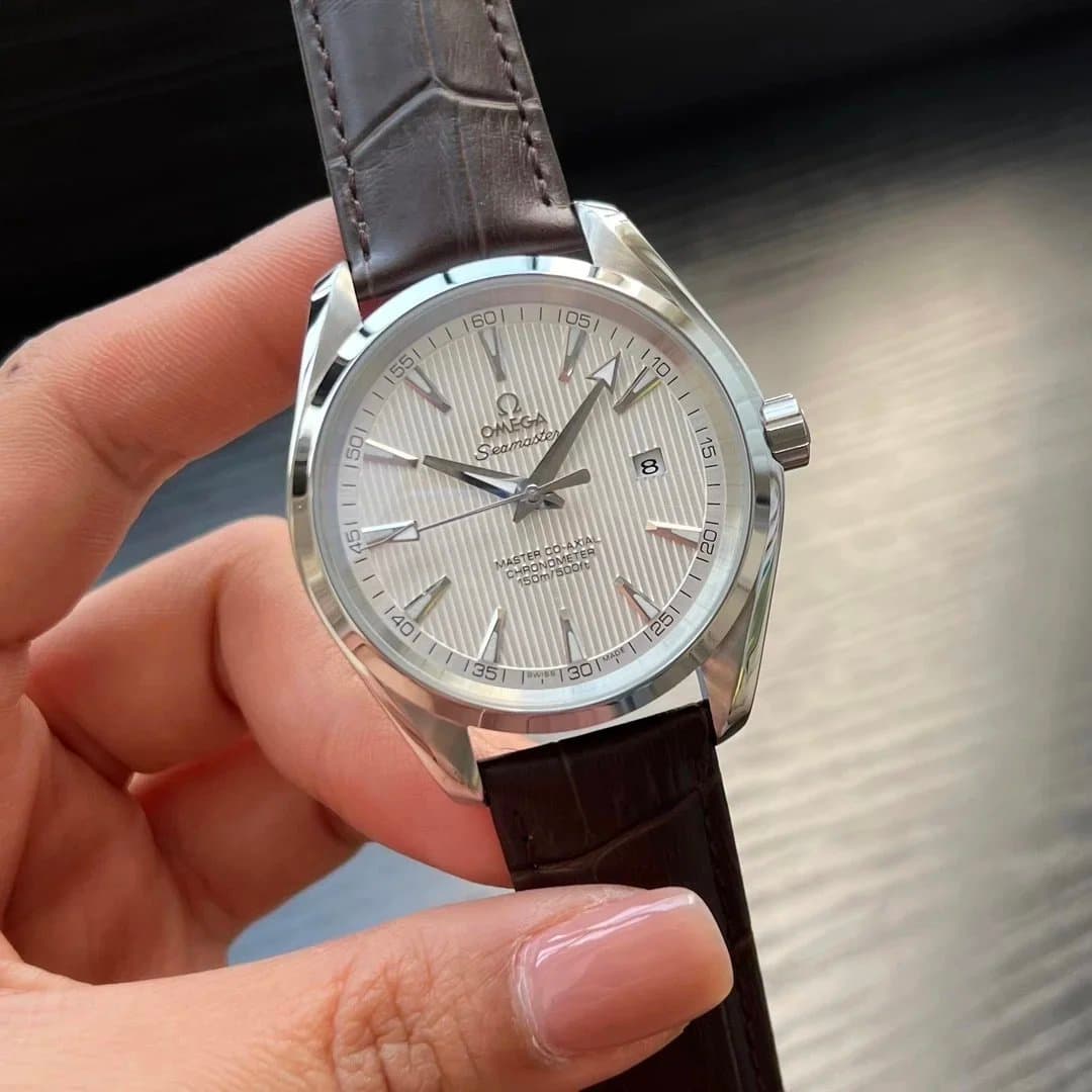 Omega Seamaster Co-Axial Chronometer Silver Dial Brown Leather Strap
